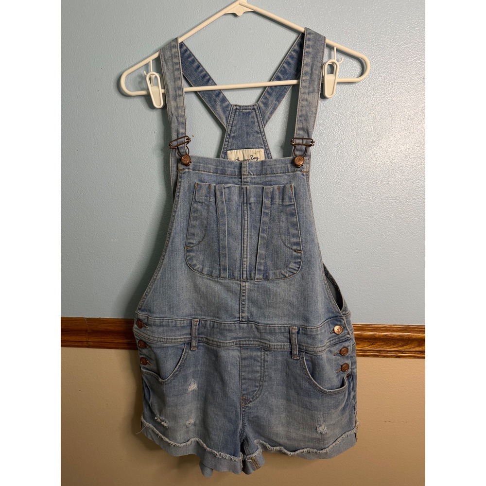 American Rag Denim Shortalls Light Wash Distressed Jean Overalls Size 5